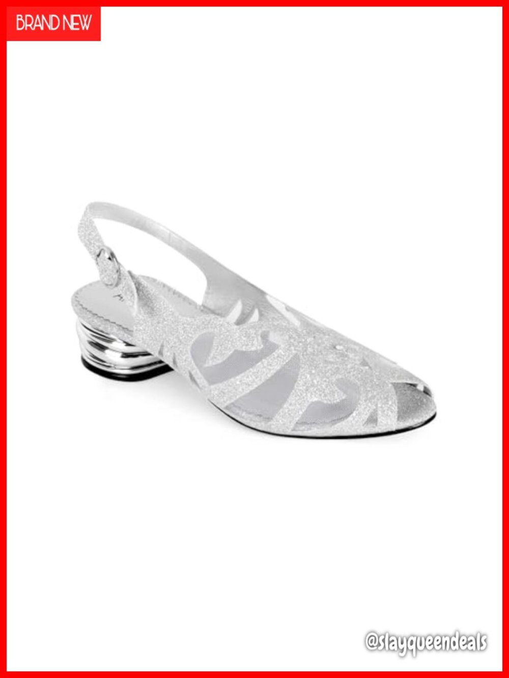 Women's Slingback Heeled Sandals Peep Toe Glitter Mesh Block Heel